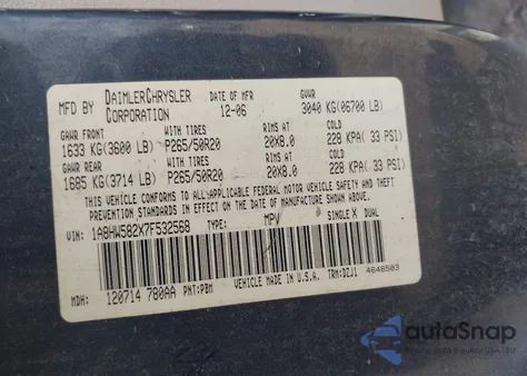 2007 Chrysler Aspen Limited z USA, uszkodzony, nr VIN 1A8HW582X7F532568